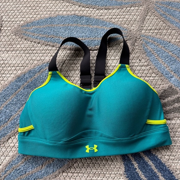 Under Armour Women's UA Infinity High‎ Crossover Sports Bra Size Small Teal Lime - Picture 3 of 7